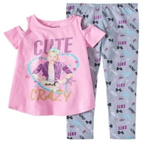 Jojo Siwa Sevimli ve Çılgın Soğuk Omuzlu Tişört ve Tayt 2 Parçalı Kıyafet Seti