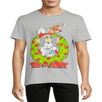 Tom ve Jerry Noel erkek ve Büyük erkek Noel Baba Şapkası ve Çelenk Grafik T-Shirt, 2'lipaket