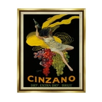 Stupell Sanayi Cinzano Vintage Poster Şarap Tasarım Metalik Altın Çerçeveli Yüzen Tuval Duvar Sanatı, 24x30