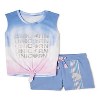 Wonder Nation Girls Grafik Tişört ve Şort, 2 Parçalı Kıyafet Seti, 4 Beden ve Artı