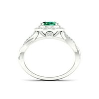 Imperial Gemstone Gümüş Oval Kesim Oluşturulan Zümrüt ve Oluşturulan Beyaz Safir Halo kadın Nişan Yüzüğü