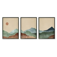 Stupell Soyut Dağlar Manzara Ay Manzara Boyama Siyah Çerçeveli Sanat Baskı Duvar Sanatı, 3 Set