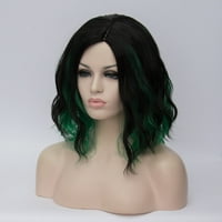 Benzersiz pazarlık insan saçı peruk kadınlar için 16 Siyah yeşil kıvırcık peruk peruk kapaklı