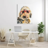 Eğlenceli Terrier Köpek Kırmızı Gözlük Hayvanlar ve Böcekler Grafik Sanat Galerisi Sarılmış Tuval Baskı Duvar Sanatı