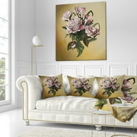 Designart Pembe Gül Yapraklı Sulu Boya - Çiçekli Kırlent - 18x18