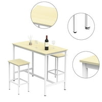Oumilen Ahşap Bar Masa ve Sandalye Takımı Kapalı Tezgah Yüksekliği Yemek Takımı, Beyaz
