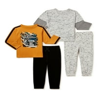 Garanimals Bebek ve Yürümeye Başlayan Erkek Uzun Kollu T-Shirt ve Fransız Havlu Joggers Kıyafet Seti, 4-Pack, boyutları