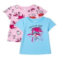 Trolls Girls' Grafik ve Üzeri Baskılı Tişörtler, 2'li Paket, 4-16 Beden