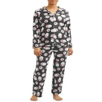 Mayfair kadın Mikro Polar 2 parça Düğmeli Pijama Takımı Tam Boy Pantolon