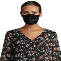 Zaman ve Gerçek Kadın Siyah Dantel Baskı Yeniden Kullanılabilir Yüz Maskesi ve Saç Bandı, 2 Parçalı Set