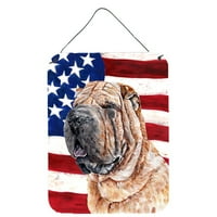 Carolines Hazineleri SC9623DS Shar Pei Amerikan Bayrağı ile ABD Duvar veya Kapı Asılı Baskılar, 12x16, çok renkli