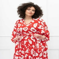 Elemanları kadın Artı Boyutu Şablon Baskı Maxi Elbise Kimono Kollu