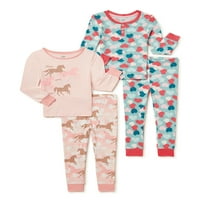 Rahat Reçel Bebek ve Yürümeye Başlayan Kızlar Uzun Kollu Tee ve Pantolon Rahat Fit Pijama Seti, Boyutları 12M-5T