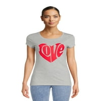 Kısa Kollu Kadın Grafik Kalp Tişört