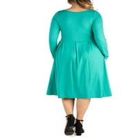 24seven Konfor Giyim Artı Boyutu Şık V Yaka Uzun Kollu Kuşaklı Elbise