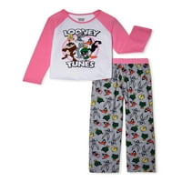 Looney Tunes Kızlar Uzun Kollu Üst ve Pantolon, 2 Parça Pijama Takımı 4-12 Beden