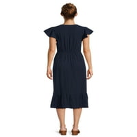 Zaman ve Gerçek Kadın Çarpıntı Kollu Midi Elbise, Beden XS-XXXL