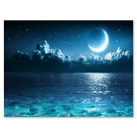 Designart 'Romantik Ay ve Bulutlar Üzerinde Derin Mavi Deniz I' Denizcilik ve Kıyı Tuval Duvar Sanatı Baskı