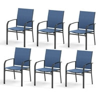 Stüdyo Açık Veranda Yemek Sandalyeleri Seti, Tekstilden Yapılmış Çelik Çerçeveler, Siyah ve Mavi