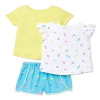 Garanimals Bebek ve Yürümeye Başlayan Kız T-shirt, Çarpıntı Kollu Üst ve Şort, 3 Parçalı Kıyafet Seti