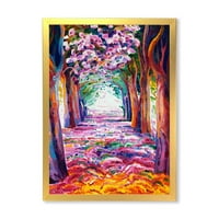 Pembe çiçekli renkli bahar orman çerçeveli resim tuval sanat baskı