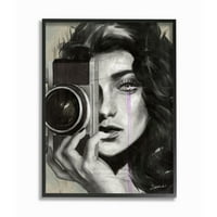 Stupell Industries Bir Kadın Fotoğrafçının Portresi Siyah Beyaz Çizim Çerçeveli Duvar Sanatı Ziwei Li