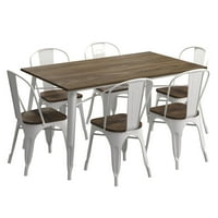 Dikdörtgen Füzyon Yemek Masası Seti, Yemek Sandalyeleri ile Beyaz Metal Ahşap, Set