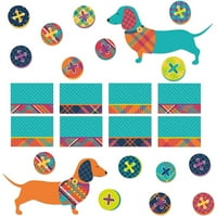 Kağıt Bülten Tahtası Setleri, Çok Renkli Ekose Köpek Doğum Günü Teması, Büyük 18 28