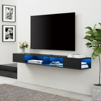 Oturma Odası için Mavi Işıklı Yüzer TV Sehpası, Siyah