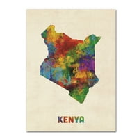 Michael Tompsett tarafından Marka Güzel Sanatlar 'Kenya Suluboya Haritası' Tuval Sanatı