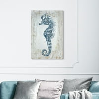 Wynwood Stüdyo Denizcilik ve Kıyı Duvar Sanatı Tuval Baskılar 'Sea Horse Blue' Deniz Yaşamı-Mavi, Beyaz