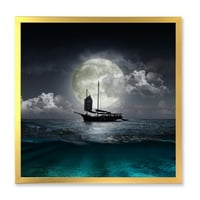 Göl Sırasında Dolunay Fisher Tekne Çerçeveli Fotoğraf Tuval sanat Baskı