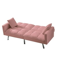 Aukfa Modern Kadife çekyat, Dönüştürülebilir Loveseat yataklı kanepe, Oturma Odası için Kollar ve Yastıklar ile