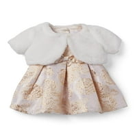 Çocuk Yeri Kız Bebek Jakarlı Elbise ve Fau Kürk Omuz Silkme, 2 Parça Set