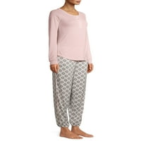 Hanes Kadın ve Kadın Artı Tereyağı Örgü Henley Üst ve Joggers, 2 Parça Pijama Takımı