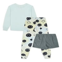 Jellifish Çocuk Kız Uzun Kollu Üst Jogger Pantolon ve Kısa Pijama Uyku Seti, Boyutları 4-16