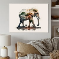Designart Çift Pozlama Bir Elefant İle Afrika Manzara I Tuval Duvar Sanatı
