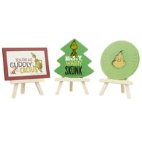 Dr Seuss'un Noel'i Çalan Grinch, Şövale Ayaklı Grinch Mini Tabela Seti, Uzun, MDF, Çok Renkli